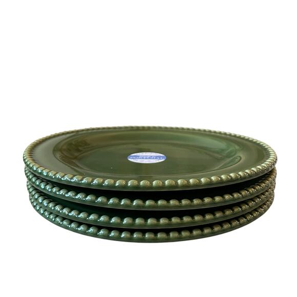MATCERAMICA Portugal Green Ceramic Dinner Plates 11.5" Beaded Border Set 4 NEW - Picture 3 of 9